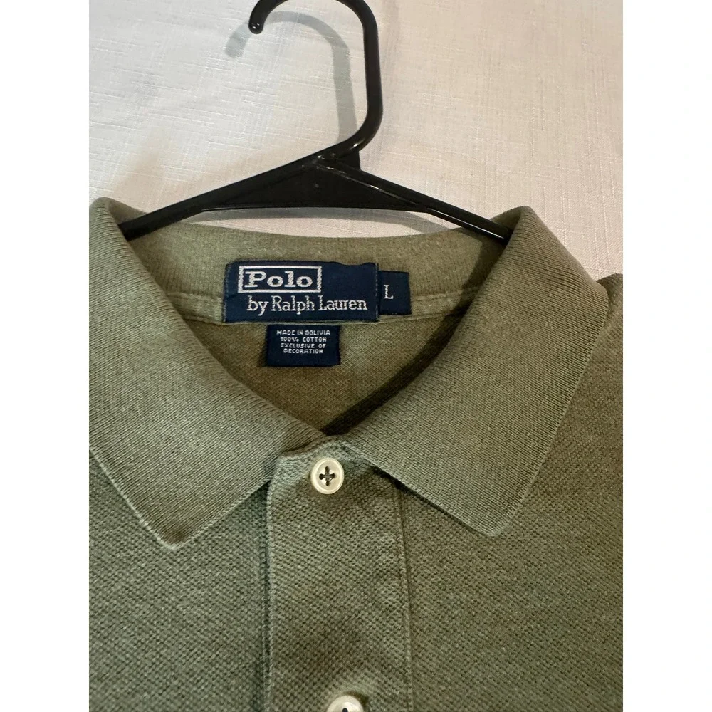 Polo Ralph Lauren Mens Large Olive Green Short Sleeve Pique Polo Shirt Red Pony